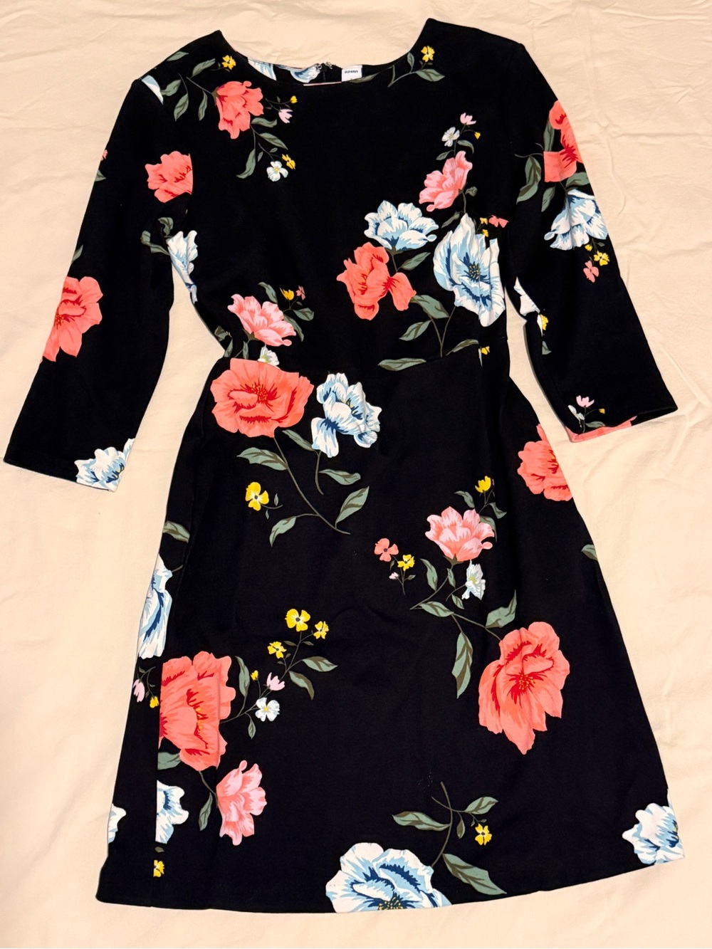 Old Navy Black Dress with Coral, Sky Blue & Yellow Floral Print